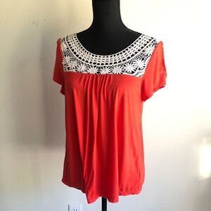 AEO Blood Orange Blouse with Lace Details